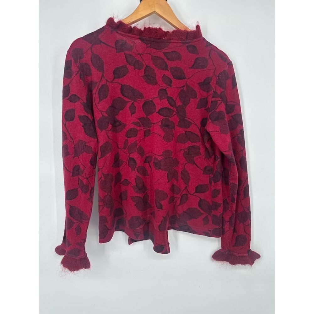 Tess Dress Floral Wrap Sweater Y2K Size XL Silk Wool Blend Ruffle Red Romantic - Picture 4 of 7